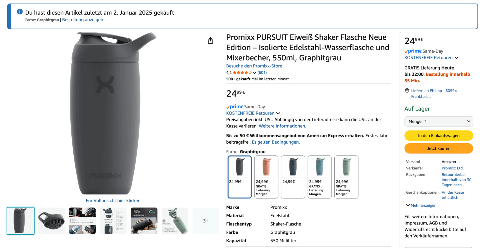 Promixx edelstahl shaker amazon